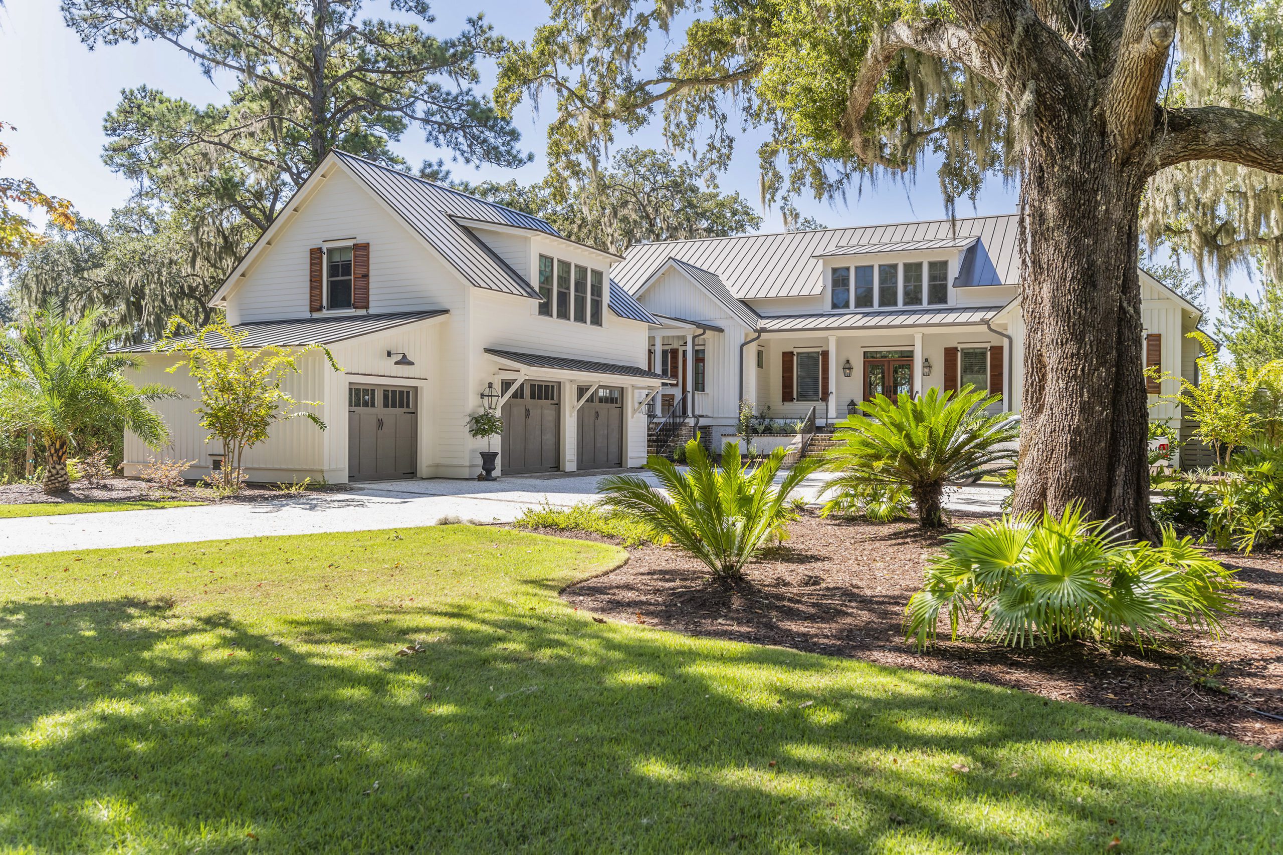 Landscape image of entrance to a Lowcountry home .